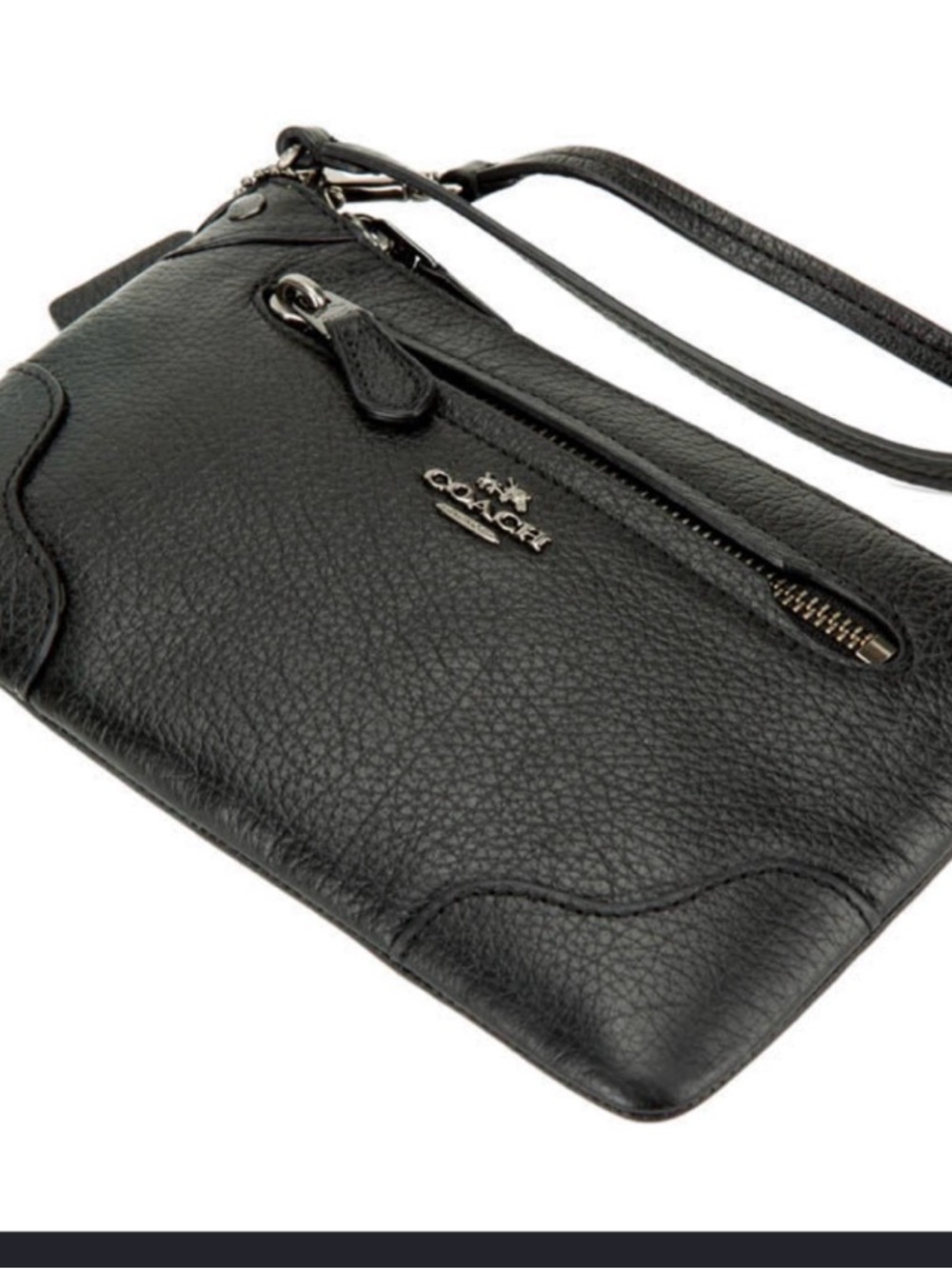 Coach Dark Gray Metallic Leather Crossbody Wristlet F64964